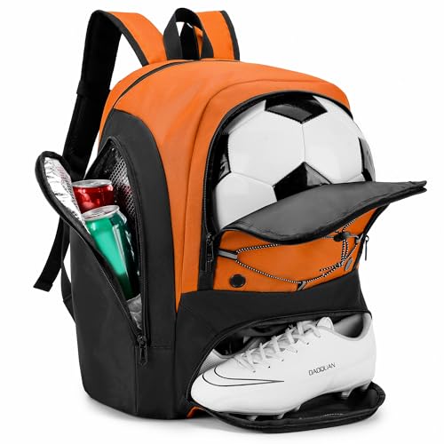 Soccer Backpack with Ball Holder,Youth soccer Bag for Basketball,Volleyball-Includes Separate Shoe Compartment&and Insulation (Orange) - color: Orange