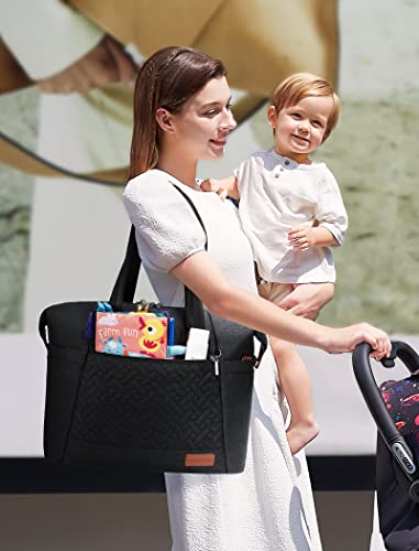 LOVEVOOK Diaper Bag Tote, Baby Diaper Bag Waterproof Travel Diaper Tote with Changing Pad - color: Dark Gray