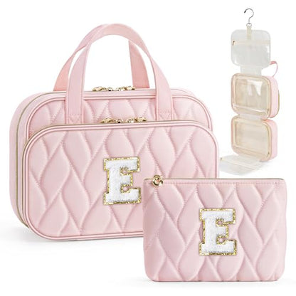YOOLIFE Teen Girl Gifts Trendy Stuff - Birthday Gifts for 7 8 9 10 11 12 13 14 15 16 17 18 Year Old Teen Girls Hanging Toiletry Bag Initial Makeup Bag - Letter Pink E - color: Pink, style: E