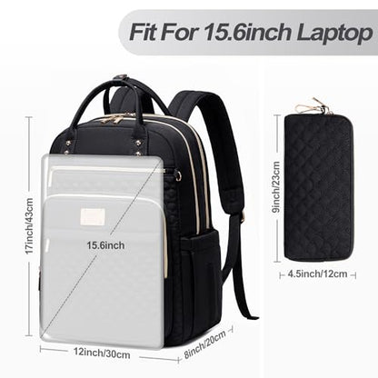 Tealari Laptop Backpack for Women,15.6 Inch Laptop Backpack for Work,Water Resistant Travel Backpack,College Bookbag with Wallet - color: Black