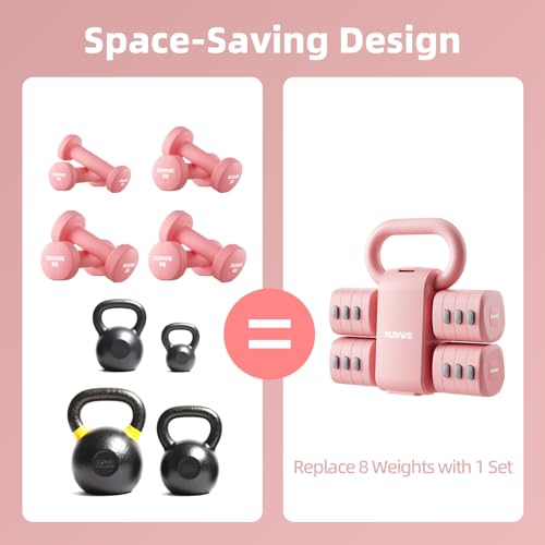 Lightweight Adjustable Dumbbell Kettlebell Set - 4 in 1 Free Weight Set with Kettlebell Grip Converter, Each 2.2 3.3 4.4 5.5lb Quick Change Weight Women Dumbbell Set for Small Spaces Home Gym - color: Adjustable Kettlebell Pink