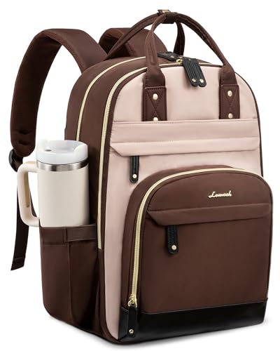 LOVEVOOK Laptop Backpack Women with Giant Cup Holder,17.3 inch Waterproof Work Travel Backpack Computer Laptop Bag,Cute College Nurse Teacher Backpack Purse,Gift for Women & Men,Coffee-Milk tea-Coffee - color: Coffee-milk Tea-coffee, size: 17-Cup