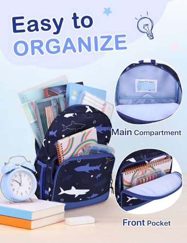 VASCHY Kids Backpacks, 12L Toddler & 17.5L School Backpacks, Lightweight Water-Resistant for Boys and Girls Ages 3-12 - color: Blue Sharks-s, size: Small