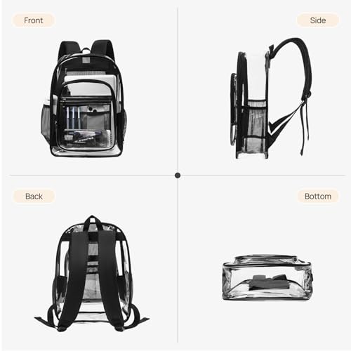 Telena Clear Backpack with Multi-pockets, Heavy Duty TPU Transparent Bag with Reinforced Straps, Large See Through Bookbag for College, Work - Black - color: 1-black