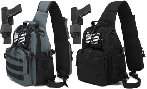 Small Tactical Holster Sling Backpack Accessories Shoulder Pouch Water Bottle & Radio Holder Crossbody Bag for Men - color: Black & Gray