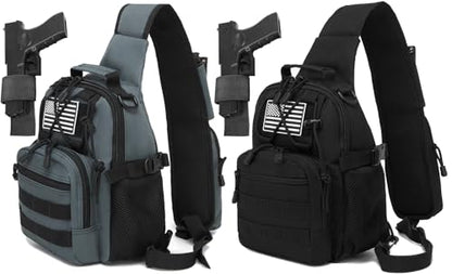 Small Tactical Holster Sling Backpack Accessories Shoulder Pouch Water Bottle & Radio Holder Crossbody Bag for Men - color: Black & Gray