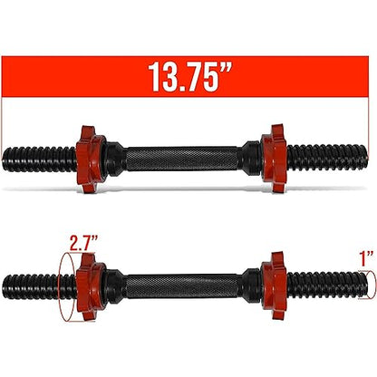 Yes4All Threaded Dumbbell Handles, Adjustable Dumbbell Bar Pair, 14/16/18/24-Inch Sizes, Fits 1" or 1.15" Plates, Non-Slip Grip, Secure Star-Lock Collars - color: 14" - Chrome - Black, size: 1 inch