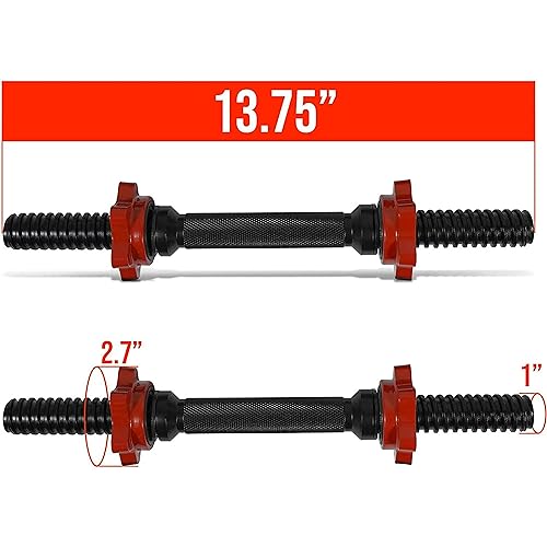 Yes4All Threaded Dumbbell Handles, Adjustable Dumbbell Bar Pair, 14/16/18/24-Inch Sizes, Fits 1" or 1.15" Plates, Non-Slip Grip, Secure Star-Lock Collars - color: 14" - Chrome - Black, size: 1 inch
