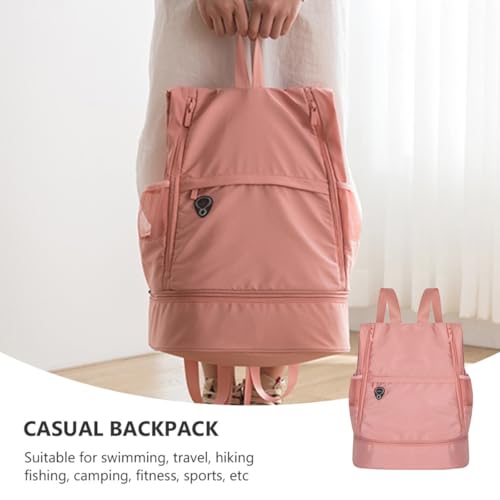 Waterproof Travel Backpack Dry Wet Separation Gym Bag Lightweight Casual Daypack with Shoe Compartment Pink for Swimming and Outdoor Activities