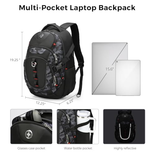 Swissdigital Design Laptop Backpack for Men with USB Charging Port SD803-91 - color: Gray Camo