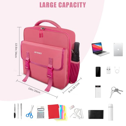 Zipper Binder 700-Sheet 3-inch D Ring with Multiple Pockets Folder Up 14" Laptop Detachable Backpack Straps & Shoulder Use for School and Office（red） - color: Plum Red