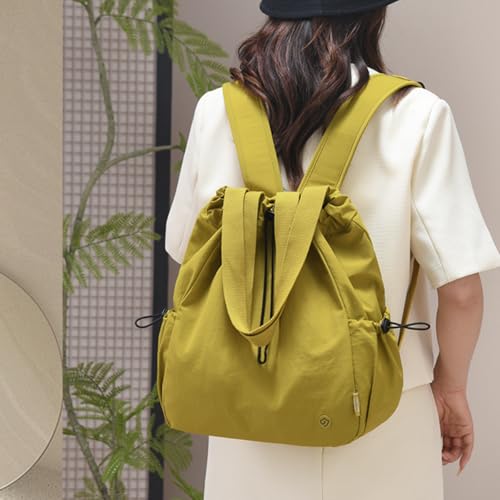 Casual Lightweight Small Backpack For Women 14.5 Inch Durable Drawstring Dual Use Travel Daypack - color: Dark Pink