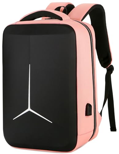 Hard Shell Business Backpack Travel Laptop backpack USB port backpack Daily laptop backpack Waterproof travel backpack (Pink) - color: Pink