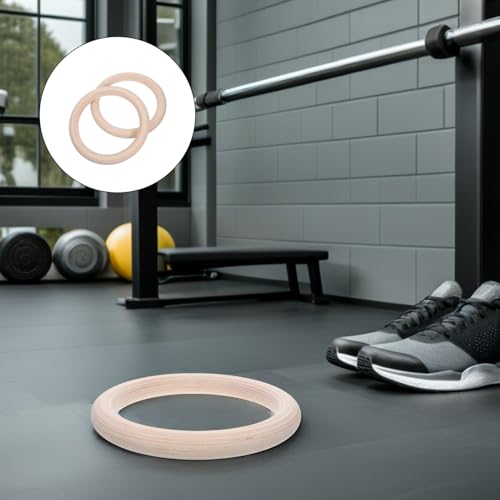 Healeved Wooden Gymnastics Rings Fitness Pull up Rings Strength Training Equipment 2pcs Set for Home Gym Full Body Workout and Calisthenics