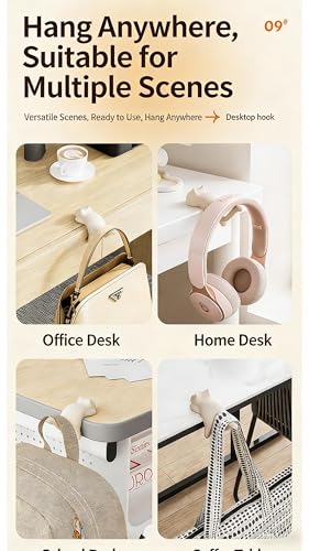 Cat Desk Hook for Kids - Damage-Free No Drill Desk Side Hook, 5KG Load Capacity ABS Backpack Hanger, Adhesive Included Multi-Purpose Organizer for Student School Desk/Home Office