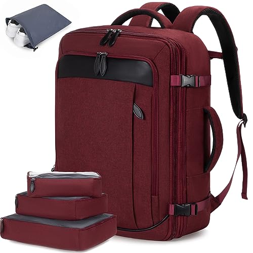 LOVEVOOK Carry on Backpack, 45L Large Travel Backpack for Women Men Airline Approved, Expandable Large Suitcase Backpacks With 4 Packing Cubes, Aer Travel Pack 3, Water Resistant Weekender Bag - color: Red, size: X-Large