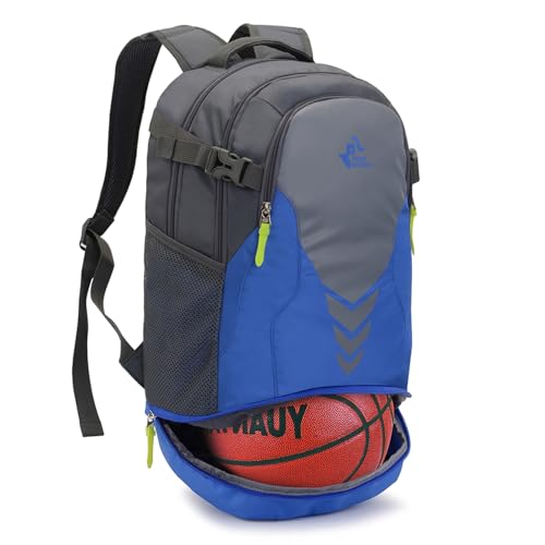 Bseash 35L Basketball Backpack, Large Sports Bag with Separate Ball compartment, for Basketball Soccer Volleyball Hiking Travel - color: Blue