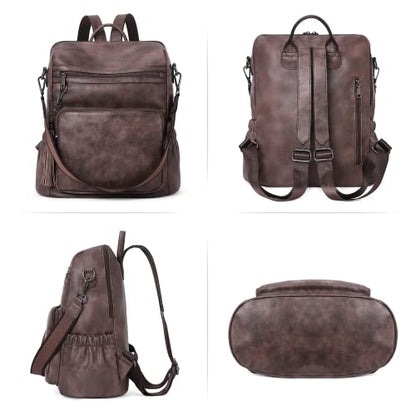 CLUCI Backpack Purse for Women Leather Fashion Designer Travel Ladies Shoulder Bags with Wristlet - color: 0-3 Coffee 2pcs