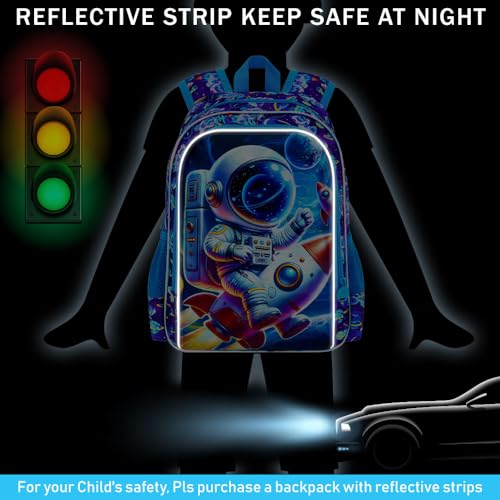 16" Space Backpack for Boys, 3Pcs Astronauts Bookbag with Lunch Box, Kids School Backpacks Set for Elementary Preschool Kindergarten (Blue) - color: Astronaut Blue