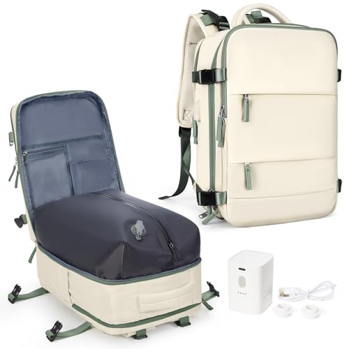 coowoz Vacuum Backpack Travel with Pump,Travel Backpack with Vacuum System For Women Men,Carry On Backpack,Hiking Backpack Waterproof Outdoor Sports Rucksack Casual Daypack,30L(Vacuum pump)White Green - color: A1-white Green, size: 30l