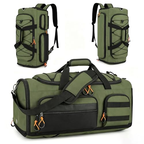 Searock 45L Gym Bag for Men, 3-In-1 Duffle Bag Backpack for Travel, Sports Duffel Bags for Gym Workout, Weekender Overnight Bag with Shoe Compartment, Wet Pocket, Green - color: Green