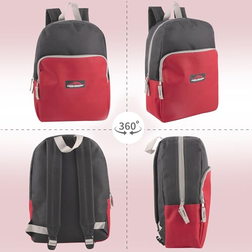 Trail maker 15 Inch Backpack for Kids, Preschool, Elementary & Middle School Students – Spacious Bookbag with Large Front Pocket, Adjustable Straps, Fits up to 13 Inch Laptop (Red) - color: Red