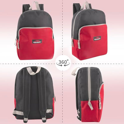 Trail maker 15 Inch Backpack for Kids, Preschool, Elementary & Middle School Students – Spacious Bookbag with Large Front Pocket, Adjustable Straps, Fits up to 13 Inch Laptop (Red) - color: Red