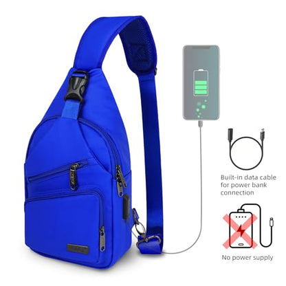 AMJ Crossbody Sling Bag Men Women, Casual Shoulder Backpack, Chest Daypack Satchel for Hiking Travel - color: Leather Blue, size: Large