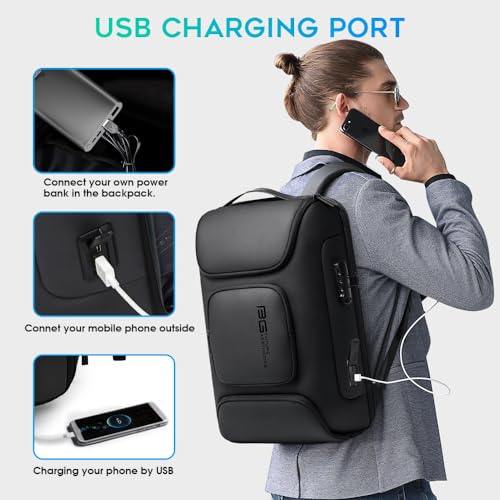 BANGE Business Backpack,Laptop Backpack with USB Charging Port, Slim Business Backpacks Fit for 15.6 INCH,Men Traveling Backpackfor Men and Women - color: Black