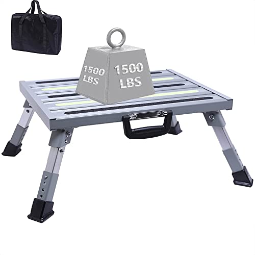 19”×14.5” Large RV Steps with Glow in The Dark Tapes Adjustable RV Step Stool Aluminum RV Step Supports Up to 1500 lbs - color: Gray Large