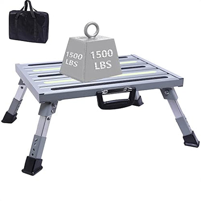 19”×14.5” Large RV Steps with Glow in The Dark Tapes Adjustable RV Step Stool Aluminum RV Step Supports Up to 1500 lbs - color: Gray Large
