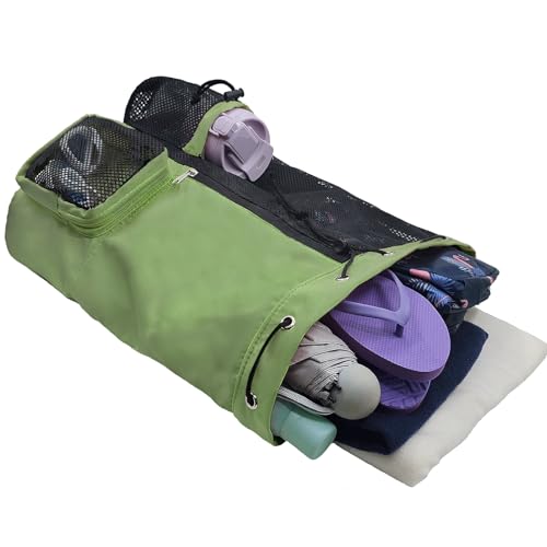 Mesh Beach Backpack with Wet Pocket Drawstring Pool Bag Waterproof Swimming Bag Gym Backpack for Men & Women - color: Green