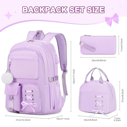 Scothen Backpacks for Girls, Girls Backpack with Lunch Box & Pencil Pouch for Teens Girl Kids Elementary Middle High School College Student Bookbag Daypack Laptop Travel Backpack for Women - color: Purple