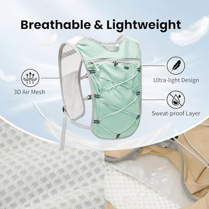 Hydration Backpack Lightweight Running Vest for Women Men with 500ml Soft Flask Hiking Daypack - color: Aqua Vest Only