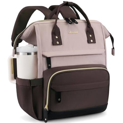 LOVEVOOK Laptop Backpack for Women, 15.6 Inch Work Business Backpacks Purse With Large Capacity - color: Brown-beige-black, size: 15.6 INCH