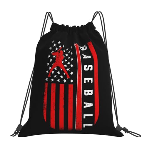 American Baseball Flag Unisex Drawstring Backpack Bag Sport Gym Travel Swim Sackpack - color: American Baseball Flag2