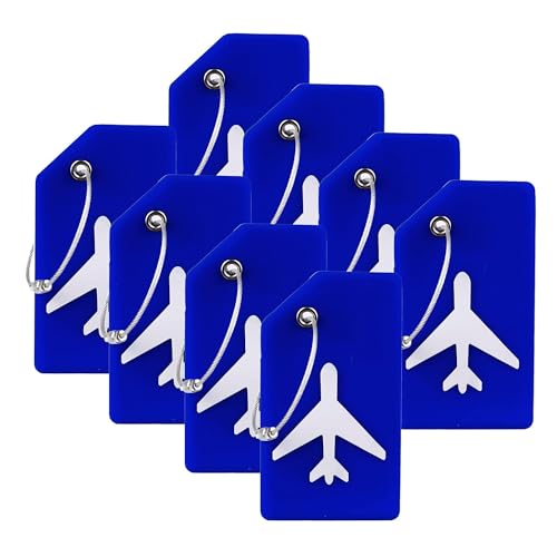 8 Pack Silicone Luggage Tag for Suitcases with Stainless Loop, TSA Approved, Privacy Protection Travel Essentials Bag Tags by Gostwo, Blue - color: Blue