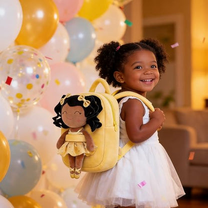 Gloveleya Toddler Backpack Baby Ballerina Girl Gifts Plush Curly Hair Ballet Backpack - Black Blonde 9 inches - color: A03 Black Blonde Backpack, size: 9 inches