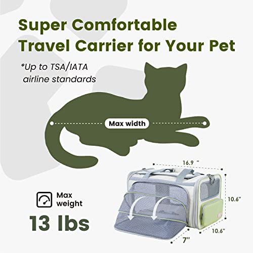 Pawaii Cat Carrier with ID Tag, TSA Airline Approved Soft Sided Collapsible Pet Travel Carrier, Portable Comfortable Convenient Foldable Cat Travel Bag | Up to 13 lbs, 16.9 x 10.6 x 10.6 in, QR pet ID tag, top entry, luggage sleeve, soft fleece pad, folda