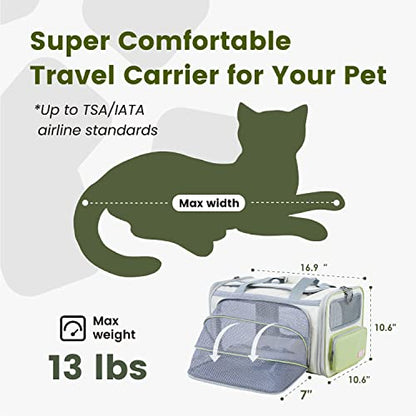 Pawaii Cat Carrier with ID Tag, TSA Airline Approved Soft Sided Collapsible Pet Travel Carrier, Portable Comfortable Convenient Foldable Cat Travel Bag | Up to 13 lbs, 16.9 x 10.6 x 10.6 in, QR pet ID tag, top entry, luggage sleeve, soft fleece pad, folda