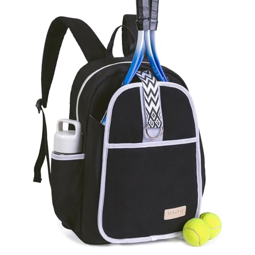 Tennis Bag for Women Girl, Stylish Quilted Tennis Pickleball Racket Backpack Wet Pocket, Women Weekend Bag for Travel - color: Black