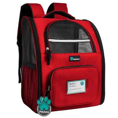 PetAmi Dog Backpack Carrier for Small Medium Dogs Large Cats up to 18 lbs, 2 Side Entry, Structured No-Collapse Frame, Airline Approved Ventilated Pet Backpack for Hiking Camping Travel Vet, Red - color: Red