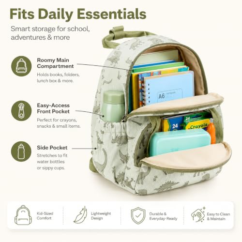 Bluboon Toddler Backpack for Girls Boys 2-4 Cute 12" Preschool Kindergarten Backpacks Kids Daycare Bags School Travel (Green Dino Beige, Age 2-4 (12" H not Fit A4 Folder)) - color: Green Dino Beige, size: Age 2-4 (12" H not Fit A4 Folder)