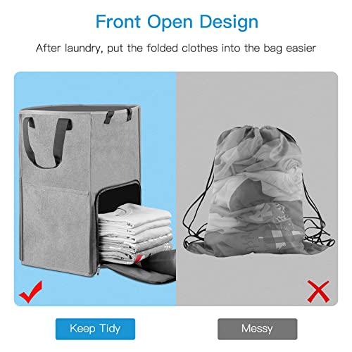 Bukere Laundry Backpack Bag, Extra Large 2 in 1 Laundry Hamper Basket for College Students Dorm Essentials, Adjustable Shoulder Straps, Freestanding Laundry Bag(Grey&Grey) - color: Grey&Grey