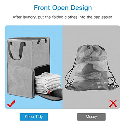 Bukere Laundry Backpack Bag, Extra Large 2 in 1 Laundry Hamper Basket for College Students Dorm Essentials, Adjustable Shoulder Straps, Freestanding Laundry Bag(Grey&Grey) - color: Grey&Grey
