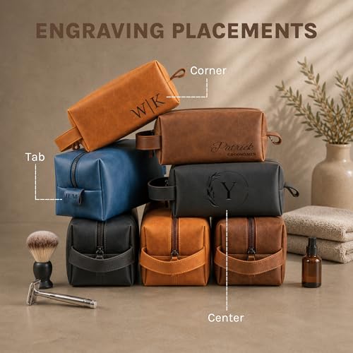 Motiwear Custom Leather Toiletry Bag for Men Personalized Dopp Kit Travel Grooming Organizer Gift for Him Stylish - Black - color: Black