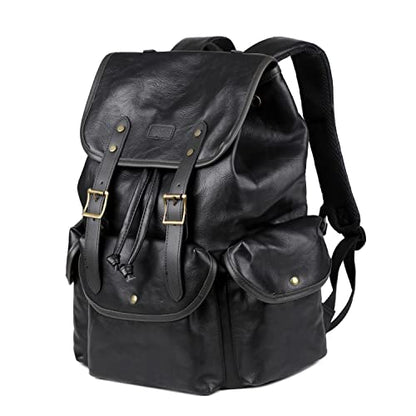 Vegan Leather 15.6 inch Laptop Backpack Hiking Camping Backpack Satchel Bookbag Travel Business Casual Backpack CN-01 (Black) - color: Black