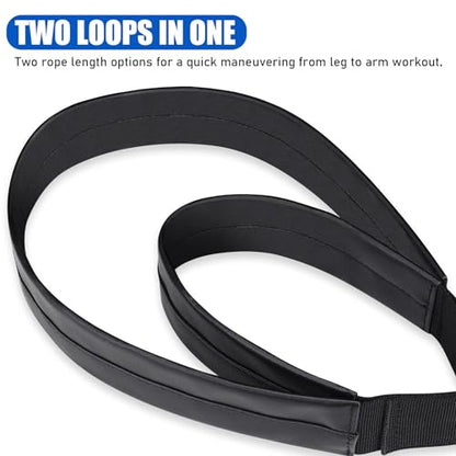 TOBWOLF Pilates Straps - Double Loop D-Ring Straps for Reformer, Padded, Home Gym Workout - color: Black (Upgraded Material PU Leather)