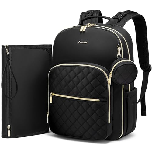 LOVEVOOK Diaper Bag Backpack, Quilted Baby Bag with Changing Pad & Pacifier Holder, Waterproof Travel Diaper Bags for Baby Boys Girls, Stylish and Large Capacity, Lozenge-Black - color: Lozenge-black
