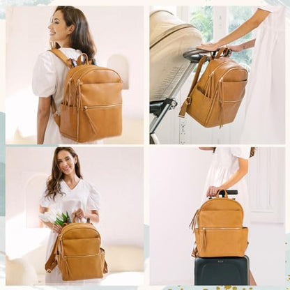 MOMINSIDE Diaper Bag Backpack Leather Diaper Bag with 6 Insulated Pockets, Baby Bag for Mom Dad, Baby Registry, Changing Pad, Stroller Straps,Diaper Backpack Diaper Bag Leather(Biscuit) - color: Biscuit